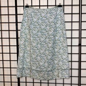 Liz Claiborne LIZWEAR  Green White Floral Feminine Skirt Ruffle Hem Sz 12 EUC